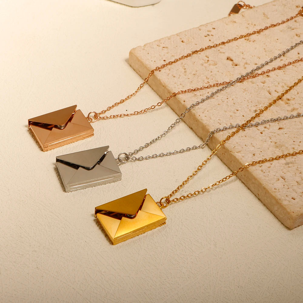 Stainless Steel Envelope Pendant Necklace