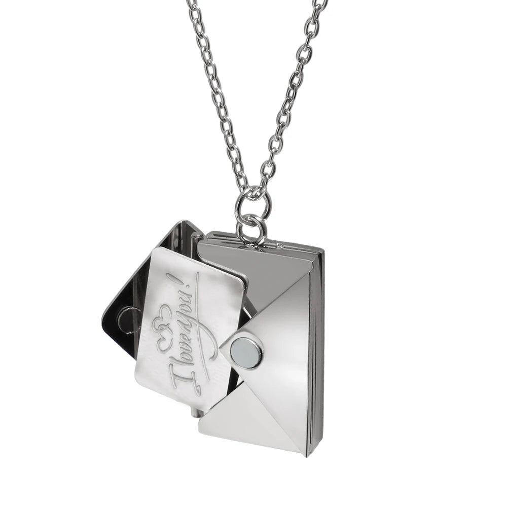 Stainless Steel Envelope Pendant Necklace