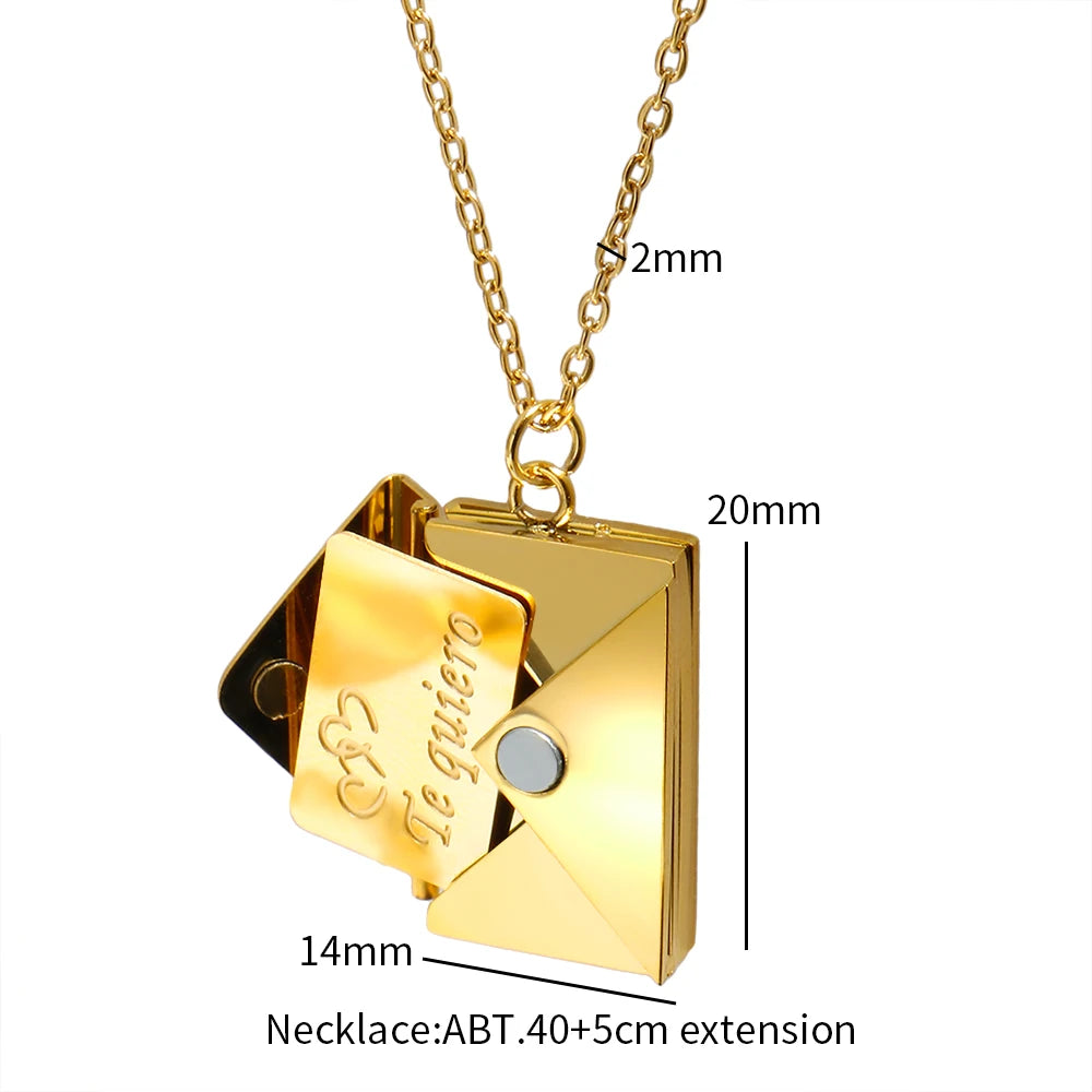 Stainless Steel Envelope Pendant Necklace